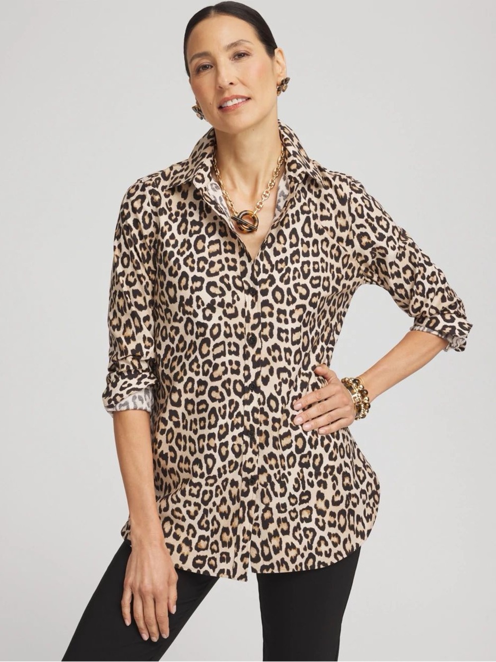 Chico’s Leopard Print Button Down Shirt Small